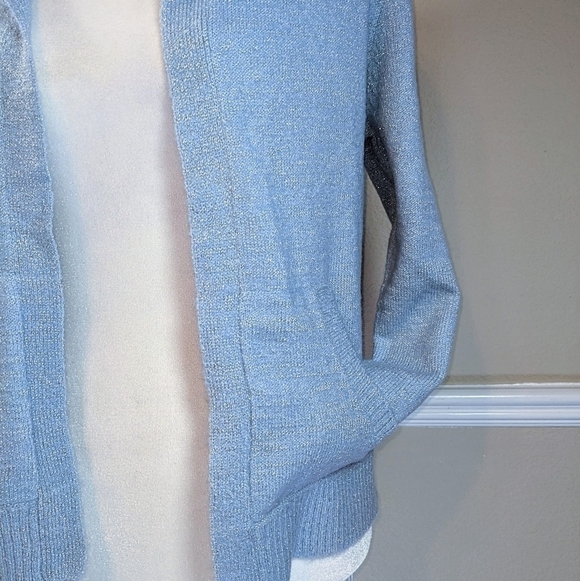 Sky Blue Silver Sparkly Hoodie Long Sleeve Lightweight Sweater NWT - Picture 2 of 6